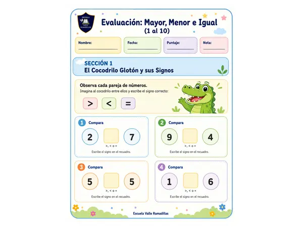 Evaluación mayor menor e igual hasta 10.