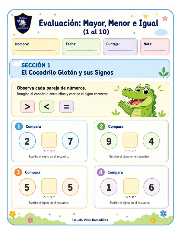 Evaluación mayor menor e igual hasta 10.