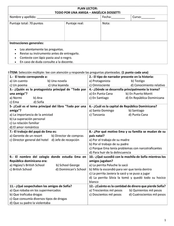 Evaluación: Todo por una amiga
