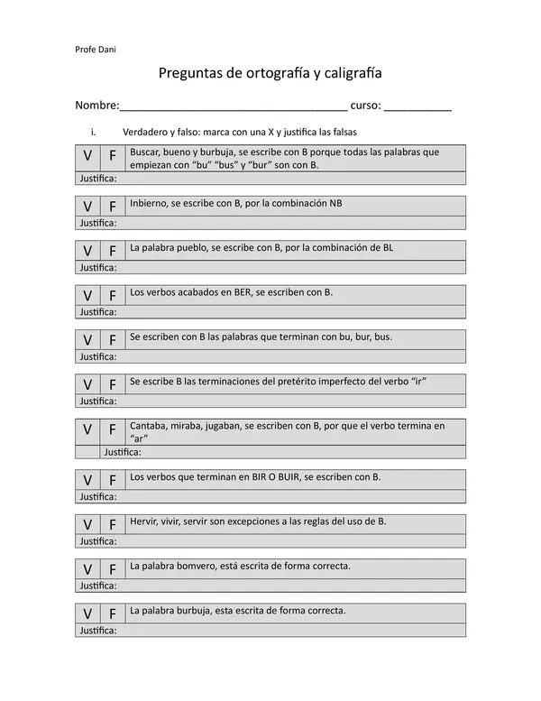 Evaluación ortografia y caligrafía