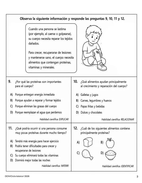 Evaluación OA5 Nutrición y Alimentación Saludable 5° Básico Ciencias Naturales