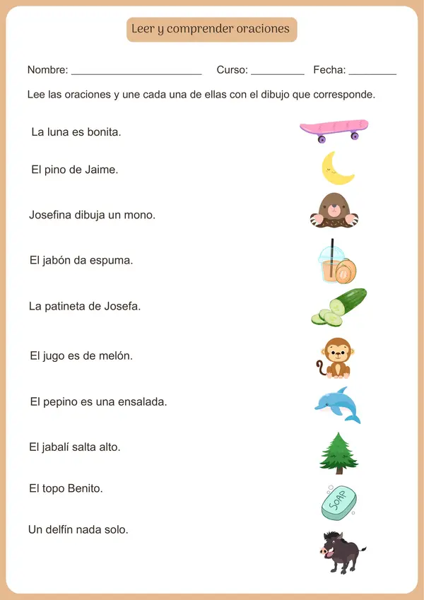 Leer y comprender oraciones 1° Básico