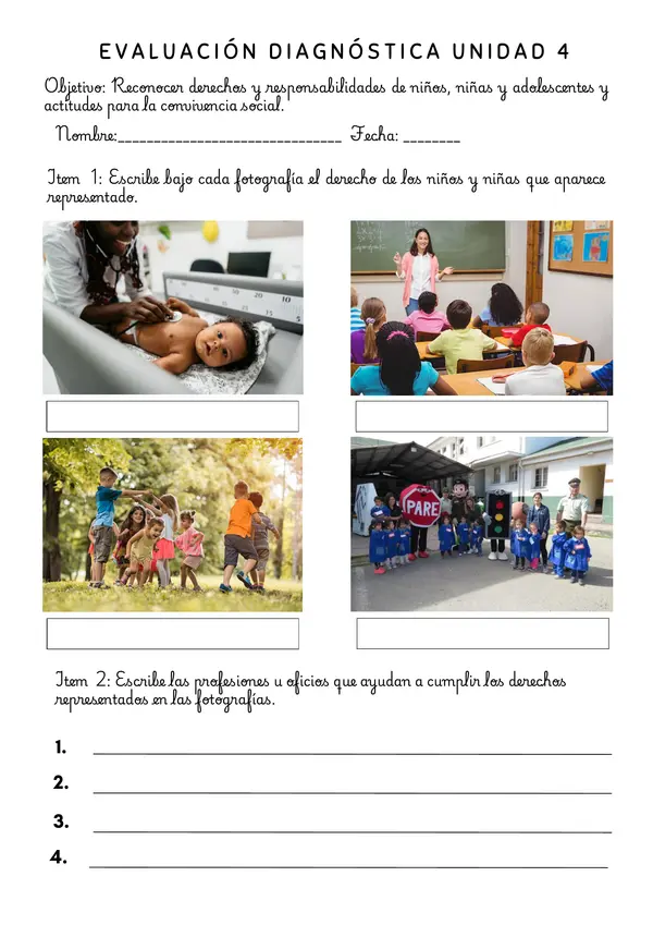 Evaluación Diagnóstica: Derechos, Responsabilidades y Convivencia Social (4° Básico)