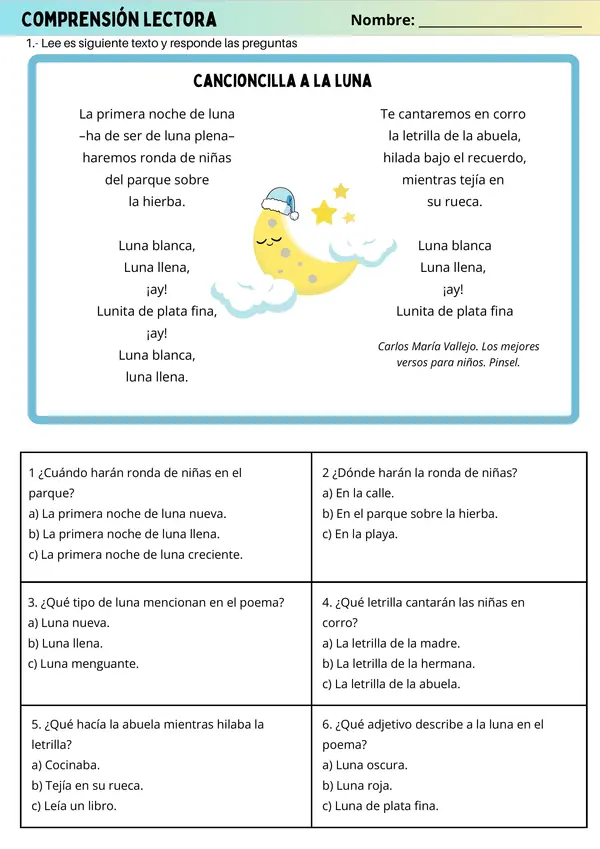 Comprension lectora, Poemas