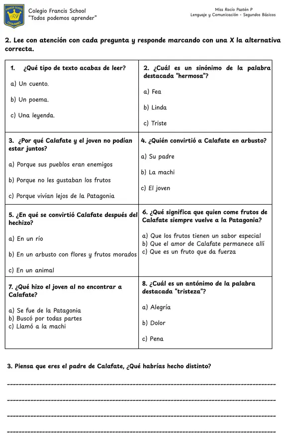 Leyenda Calafate - Guía de aprendizaje 