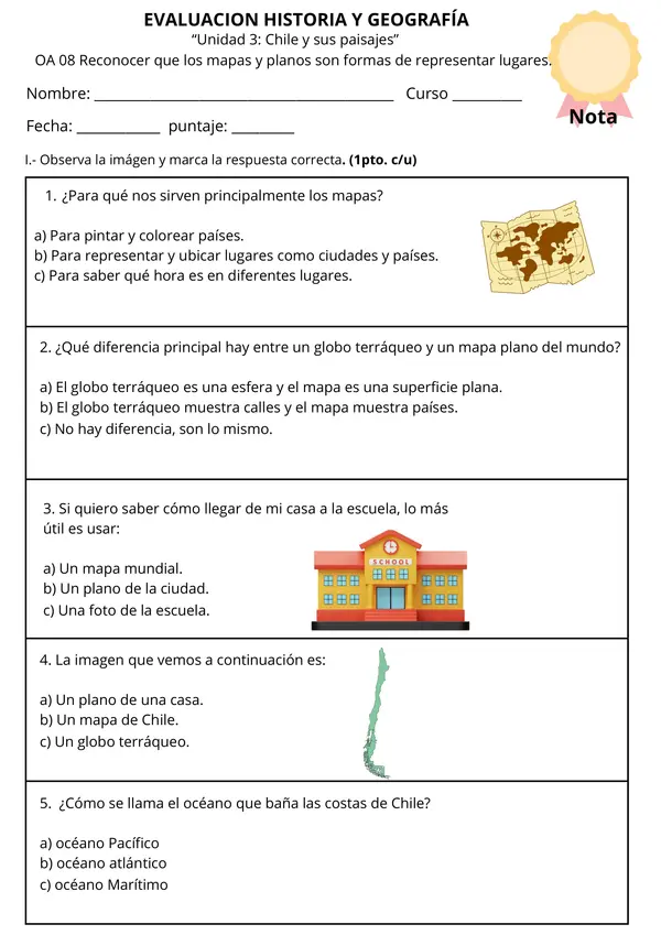 Evaluación Historia Unidad 3: Chile y sus paisajes