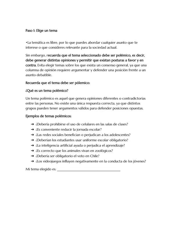 📒 Guía de Escritura Evaluada: Columna de Opinión (1° Medio)