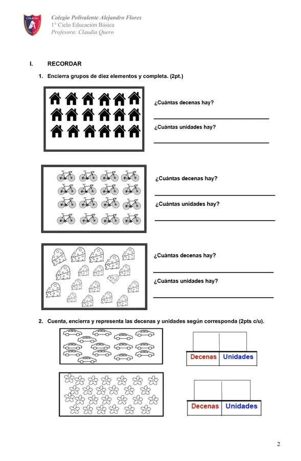 Evaluación decenas y unidades