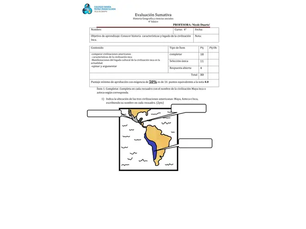 Prueba parcial civilizaciones americanas