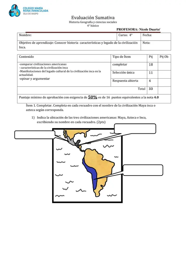 Prueba parcial civilizaciones americanas