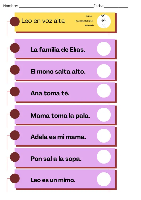 Lectura en voz alta de oraciones de letras m, l ,p , d f , n y s primero básico