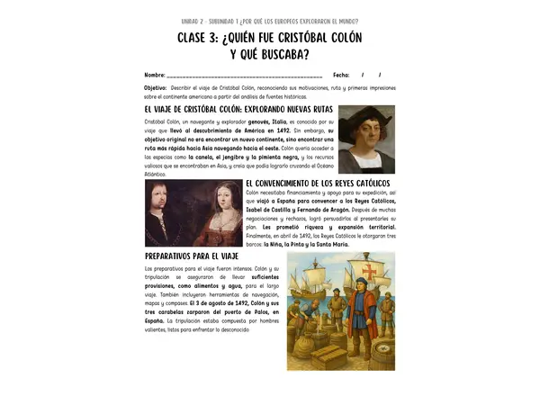 Guía sobre Cristóbal Colón 5to básico