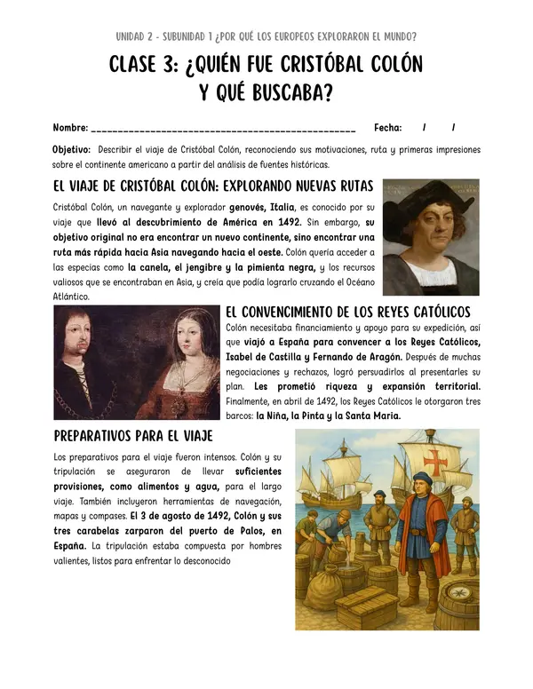 Guía sobre Cristóbal Colón 5to básico