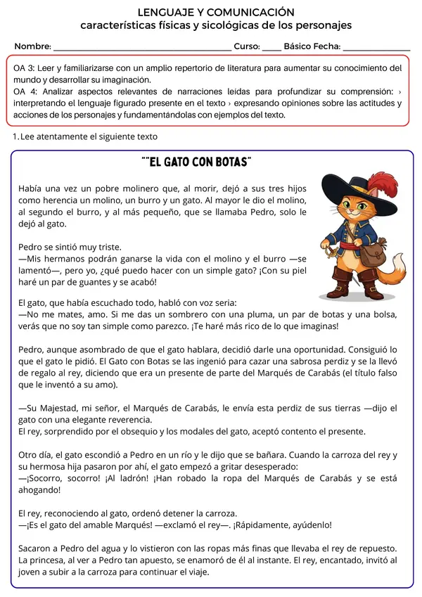 Describir personajes Lenguaje y Comunicación