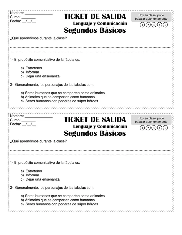 Ticket de salida: Propósito de la fábula