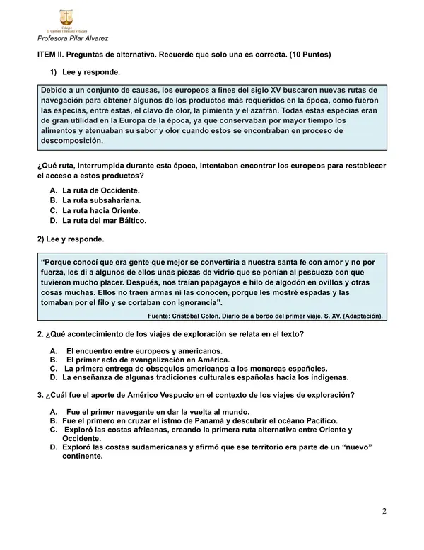 5to básico: evaluación Unidad 4 Historia