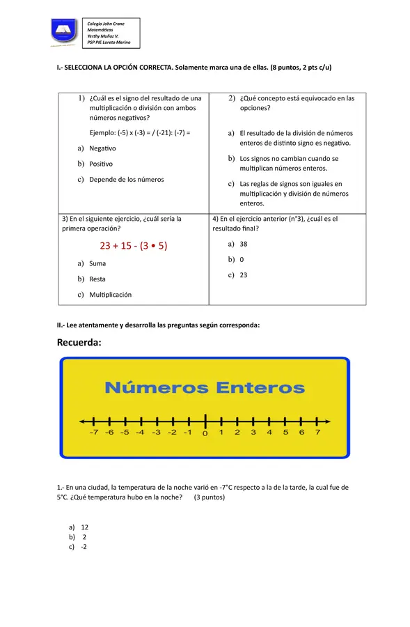 PRUEBA DE MATEMÁTICAS CON ADECUACIONES