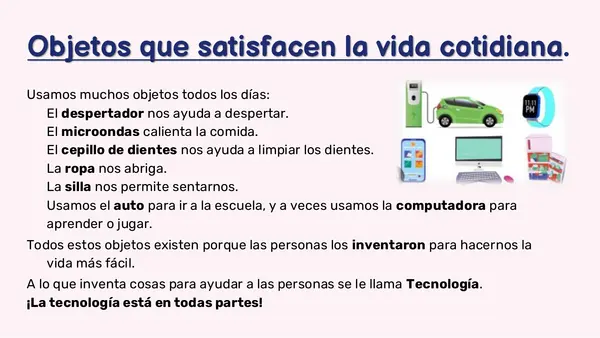 PPT: Tecnología 1°: “Objetos que satisfacen la vida cotidiana & Materiales y herramientas”