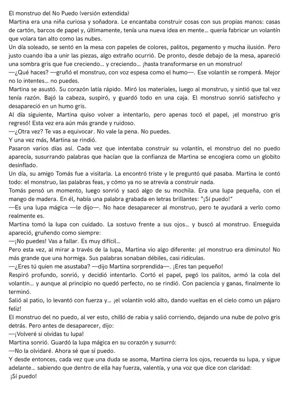 Cuento El monstruo del no puedo