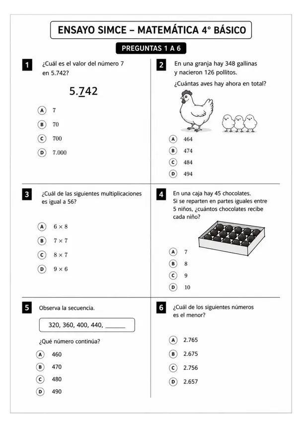 Ensayo SIMCE matemáticas 4to básico 
