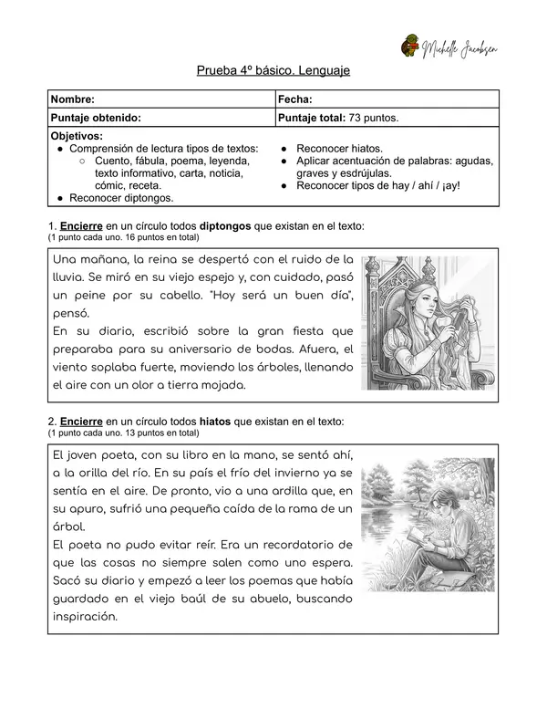 Prueba diagnóstica de Lenguaje, 4to básico