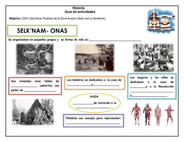 Historia - Esquema pueblos originarios Onas y Tehuelches - 2° básico