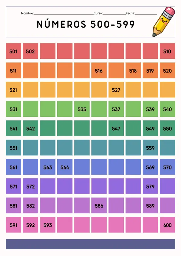 Guía completar los números del 500 al 699