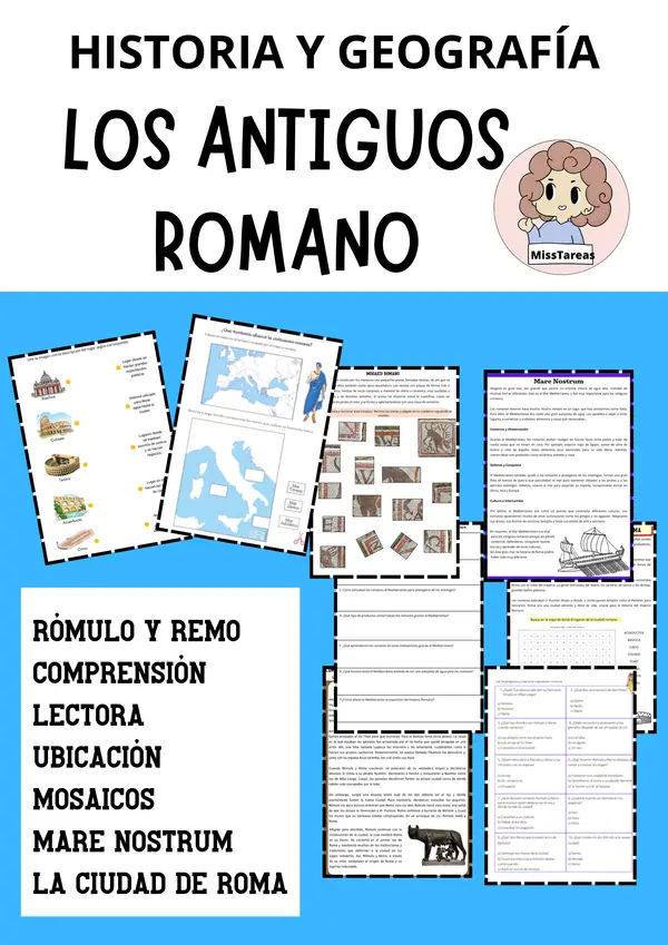  Ficha de Historia: Los Romanos - Mito, Mapa, Mosaico y Mare Nostrum