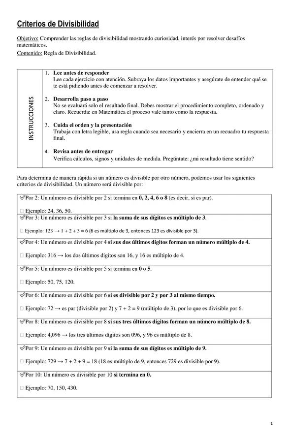 GUÍA DE CRITERIO DE DIVISIBILIDAD 
