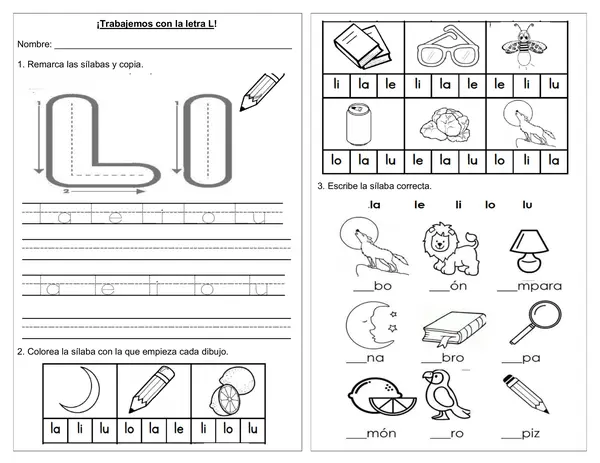 Guía de lenguaje 1° año ¡Trabajemos con la letra L!