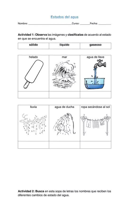 Guia 2 Estados De Agua,segundo Basico, Ciencias Naturales | Profe.social