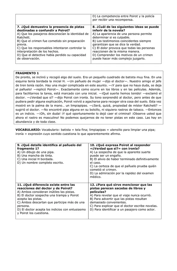 Evaluación "Asesinato en el Orient Express"