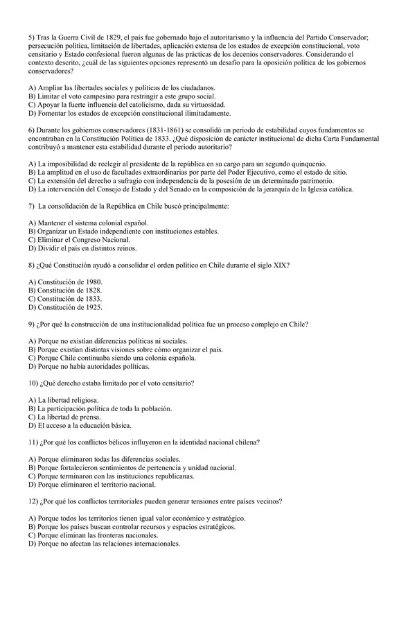 Evaluación: Conformación Estado- Nación de Chile