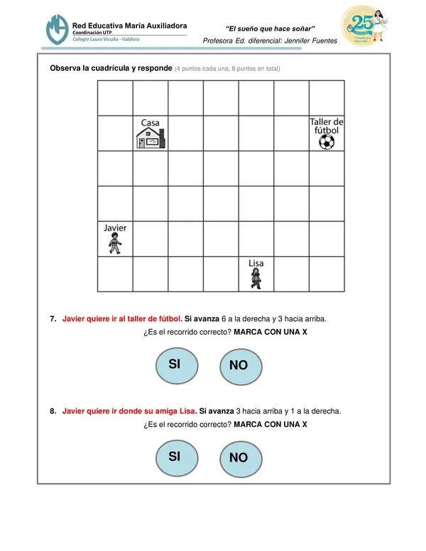 Prueba matemática NEEP "La hora, figuras 3D, objetos en cuadrícula" 3° básico