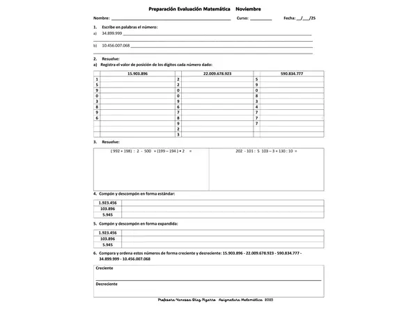 Evaluación de desempeños Matemática   / Guía nivelación 