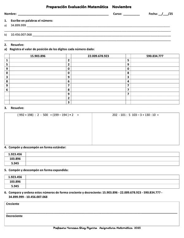 Evaluación de desempeños Matemática   / Guía nivelación 