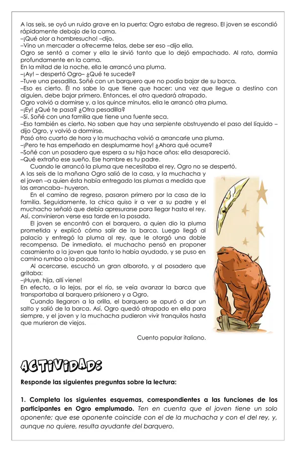 Guía de comprensión lectora - El ogro emplumado - 7°