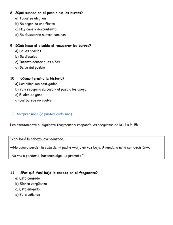 control de lectura de "Los secuestradores de burros"