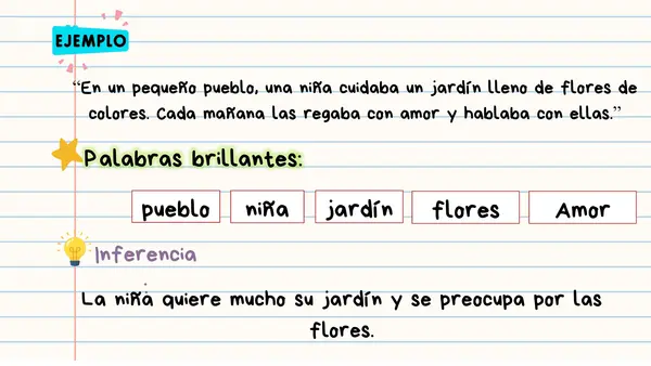 Localizar palabras claves e inferir - "Palabras brillantes". Estrategias de comprensión lectora. 