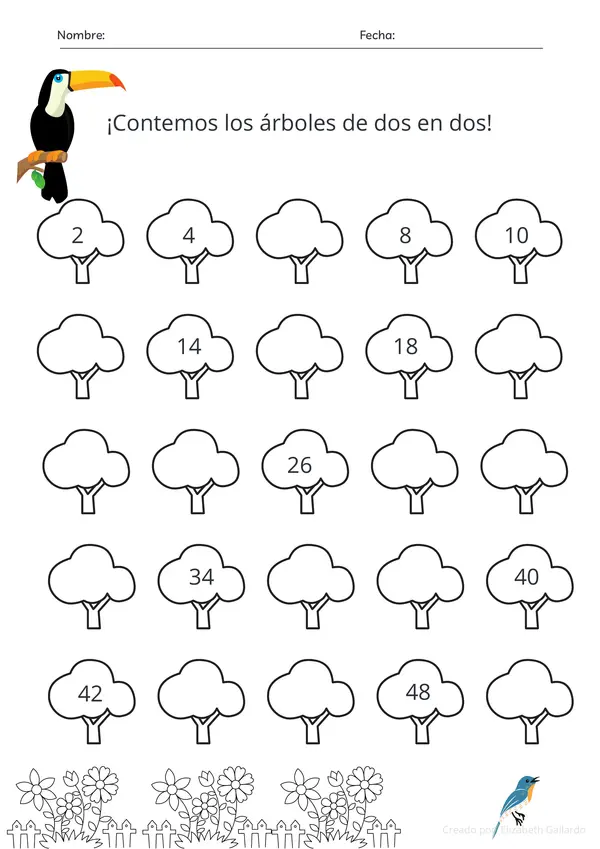 Guía de conteo de dos en dos hasta el 50