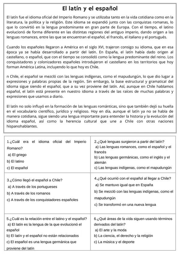 Ficha de Historia: El Legado de los Romanos - Latín, Derecho y Calendario