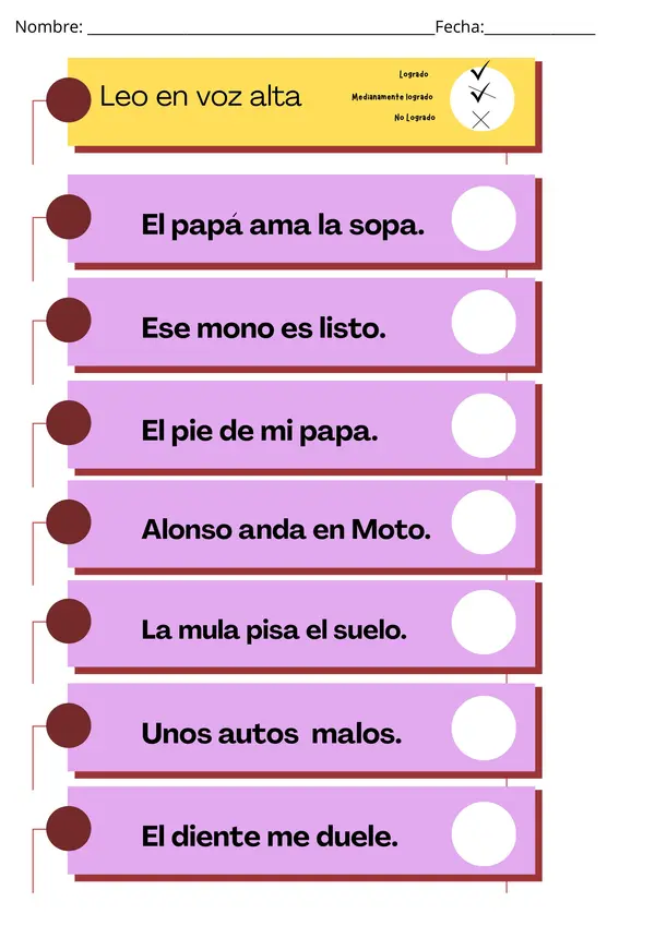 Lectura en voz alta de oraciones de letras m, l ,p , d f , n y s primero básico