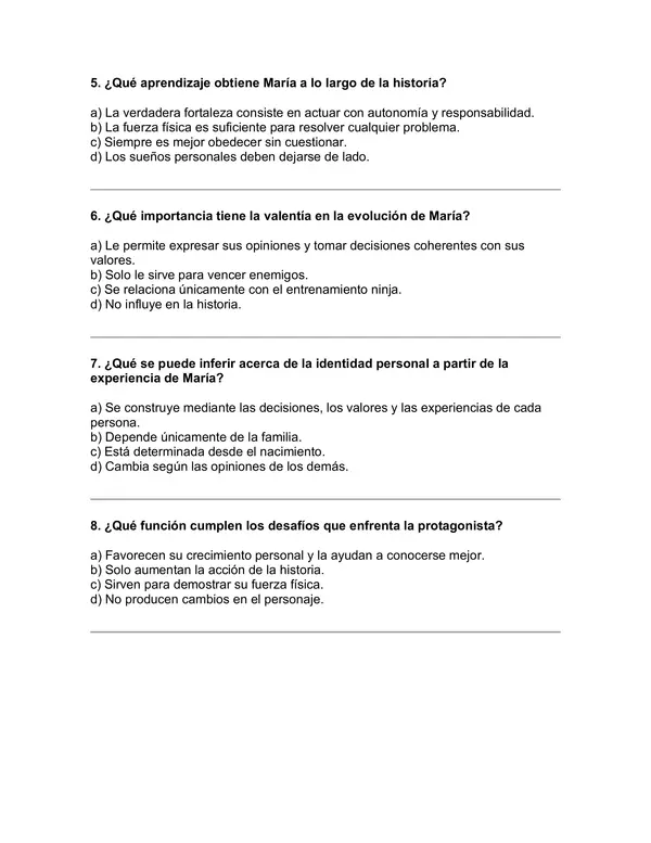 Prueba del libro "María la Dura no quiere ser ninja" (Esteban Cabezas) 5° básico