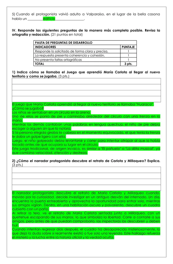 Prueba Lectura - La leyenda de M°Carlota y Millaqueo