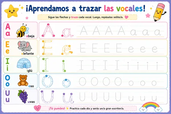 ¡Aprendamos a trazar las vocales! Grafomotricidad y lectoescritura 