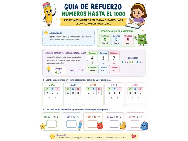 Guía de refuerzo, valor posicional