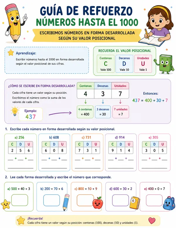 Guía de refuerzo, valor posicional