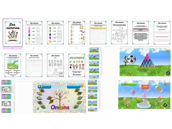 Combo compilación de juegos de matemáticas, multiplicación, ordenar y números en inglés