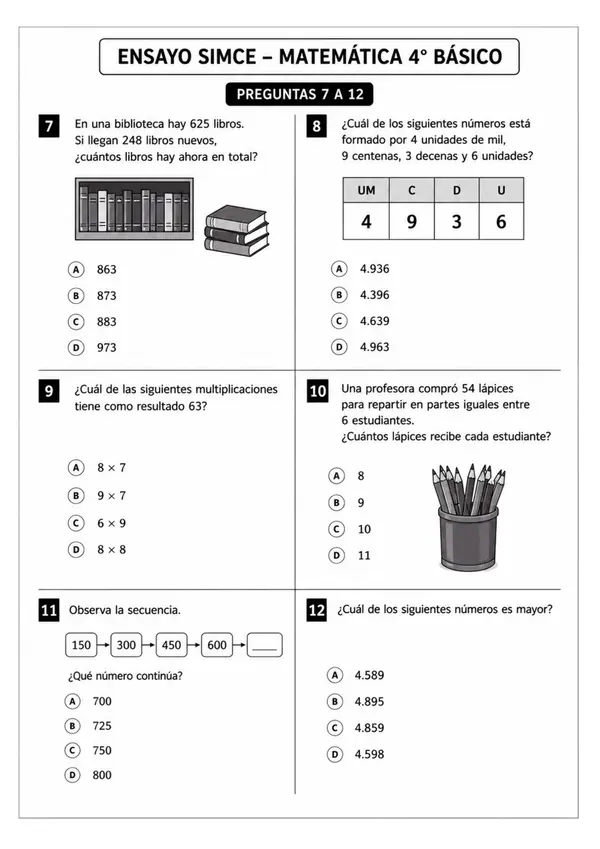 Ensayo SIMCE matemáticas 4to básico 