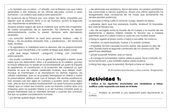 Guía de trabajo - Relato de ciencia ficción "El Hombre Bicentenario"
